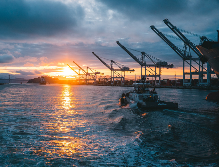 Oil Rigs Sea With Beautiful Sunset